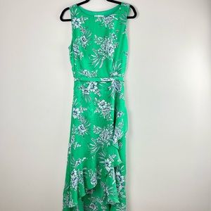 Sandra Darren Green Floral Ruffle Maxi Dress